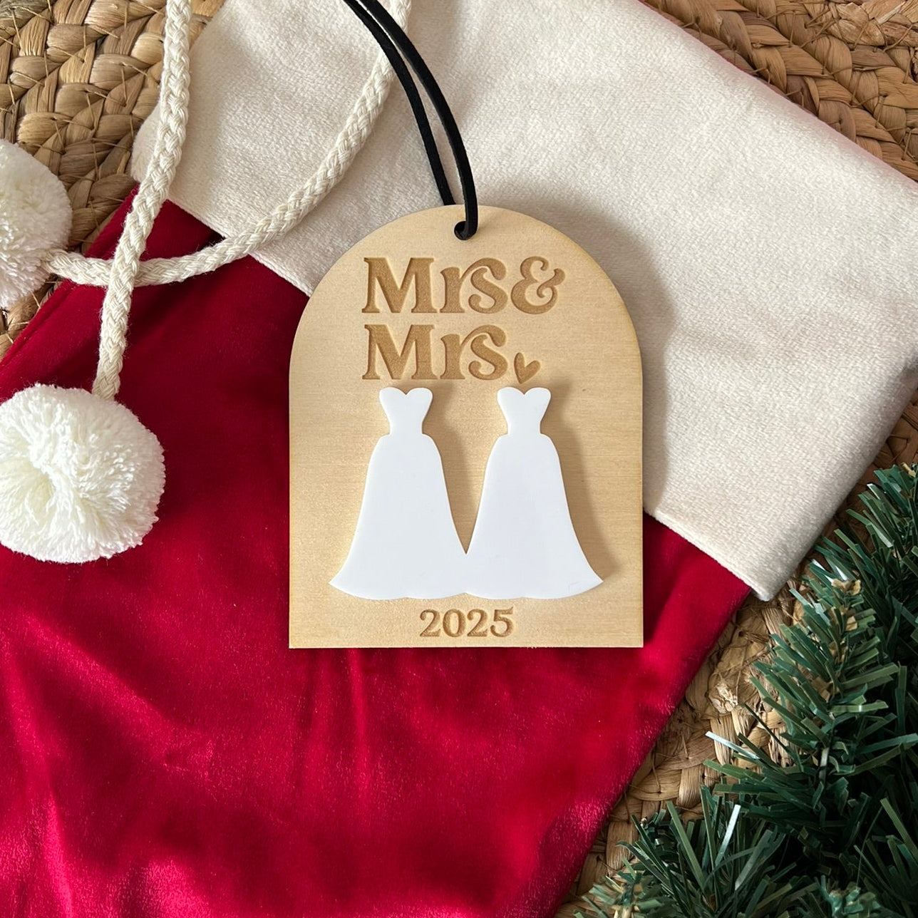 Mrs & Mrs Christmas Wedding Ornament