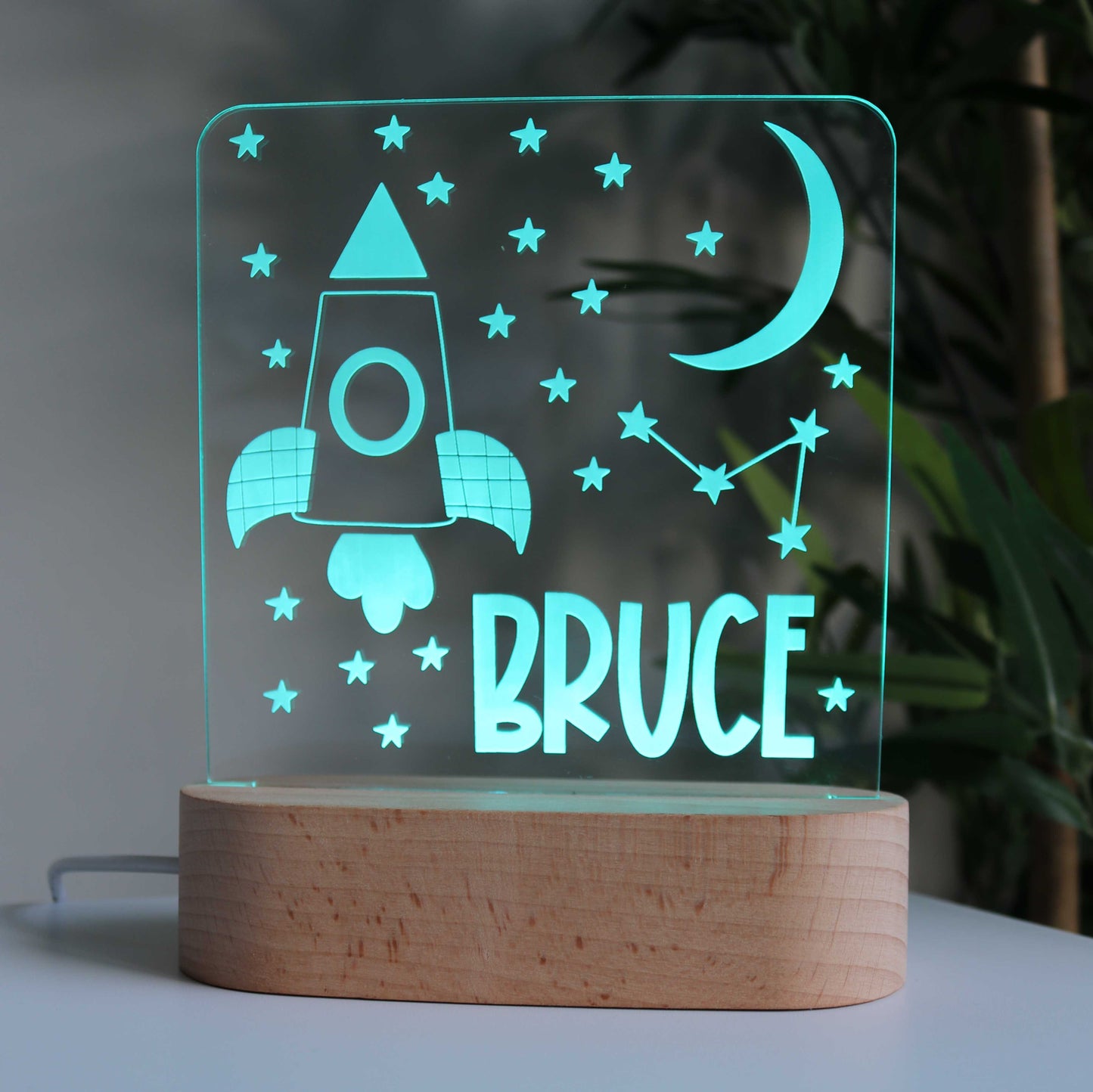 Kids Night Light with Space Design and Personalised with Name Bruce