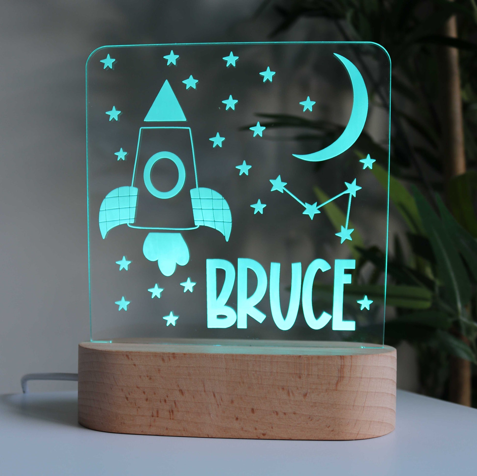 Kids Night Light with Space Design and Personalised with Name Bruce