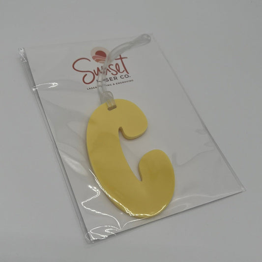 Pastel Lemon Yellow Acrylic Bag Tag Letter C