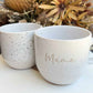 Comparison of ceramic mugs with light and heavy speckle finish