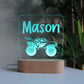 Personalised Kids Wooden Night Light Monster Truck Blue Light