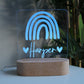 Personalised Wooden Kids Night Light Rainbow Blue Light