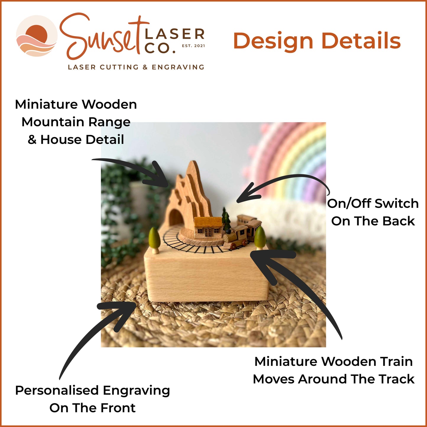Personalised Wooden Train Musical Carousel Design Details