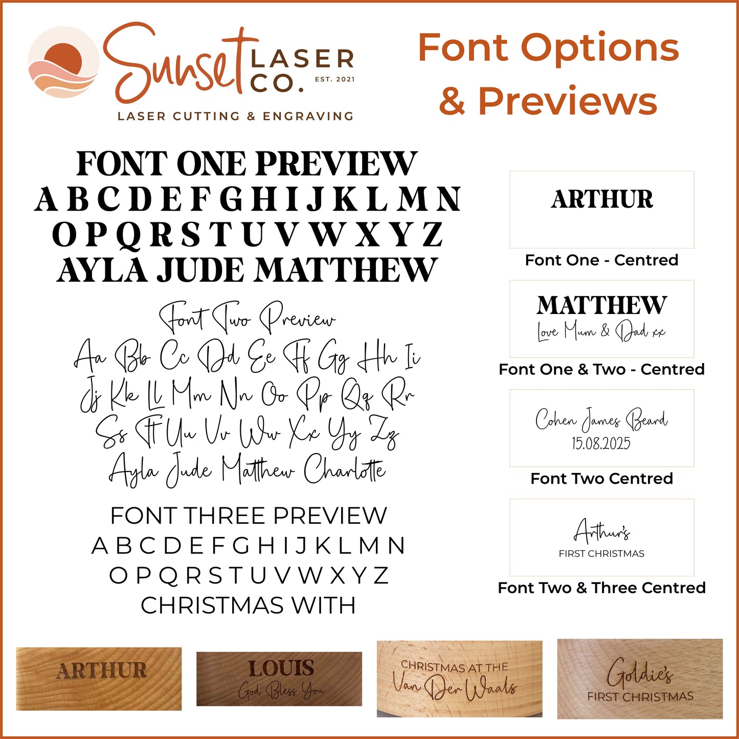 Personalised Wooden Christmas Train Musical Carousel Font Options and Previews