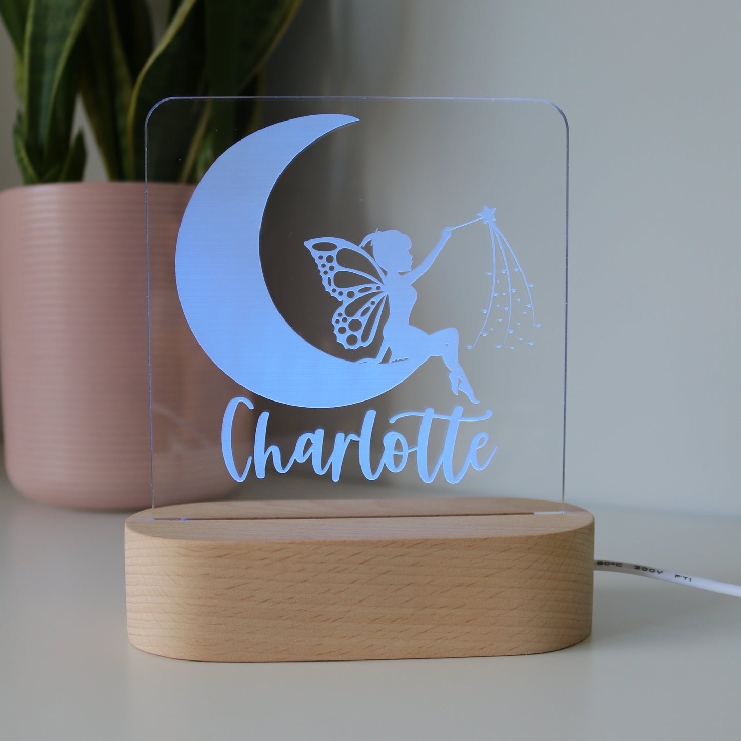 Personalised Fairy Moon Kids Night Light with Blue Light