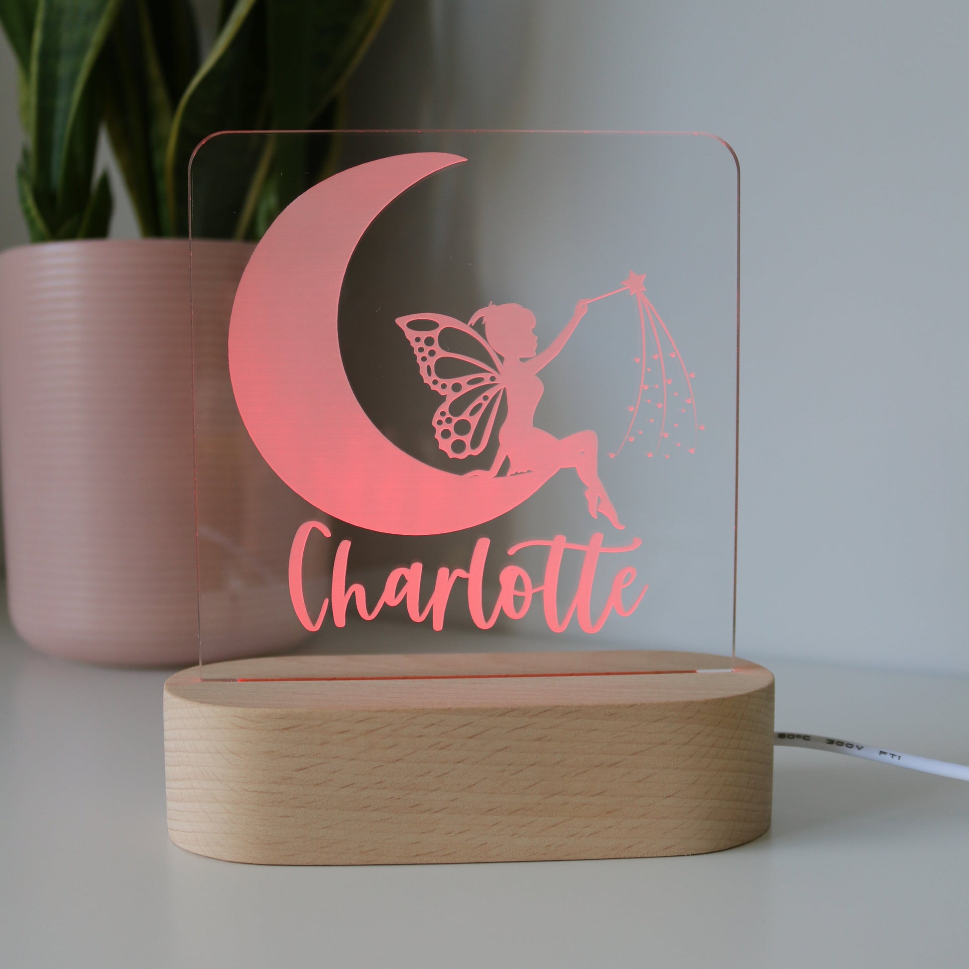Personalised Fairy Moon Kids Night Light with Red Light