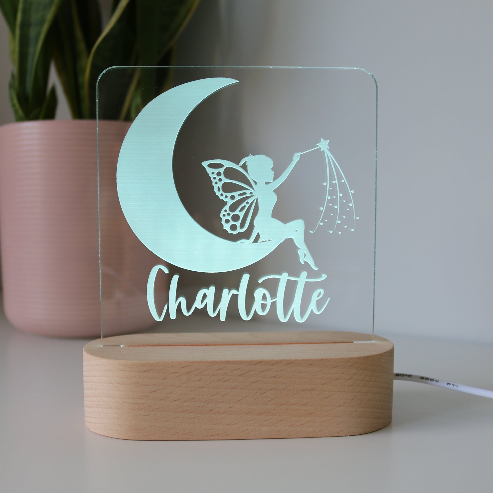 Personalised Fairy Moon Kids Night Light with White Light