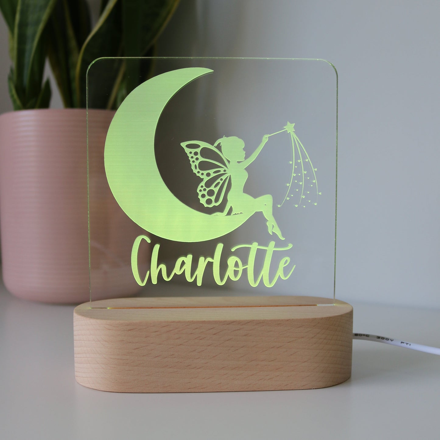 Personalised Fairy Moon Kids Night Light with Yellow Light