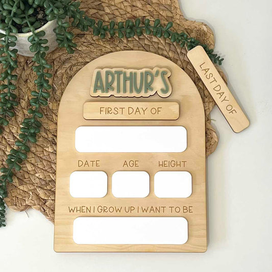 Personalised First & Last Day Of School Board - Block