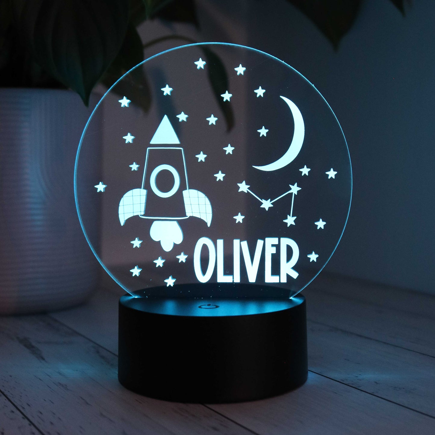 Peronalised Kids Night Light Space Design with Rocket Ship