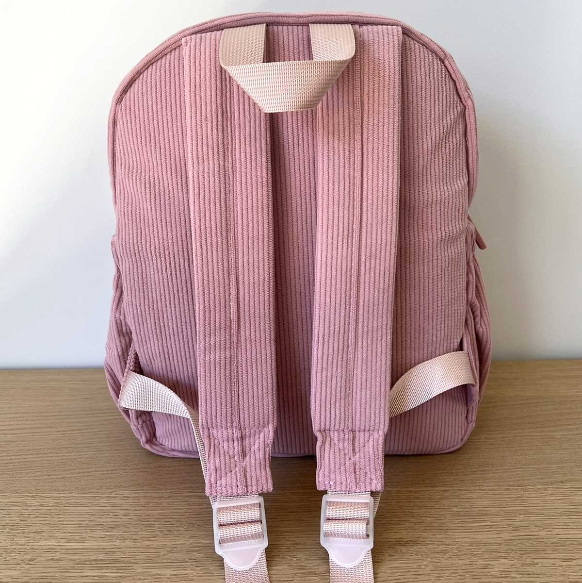 Back View of Small Pink Corduroy Kids Backpack