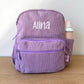 Purple Corduroy Backpack with Alina personalised in embroidery