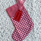 Red Gingham Christmas Stocking with Matching Pink and Red Acrylic Name Tag