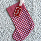Red Gingham Christmas Stocking with Red and White Matching Acrylic Name Tag
