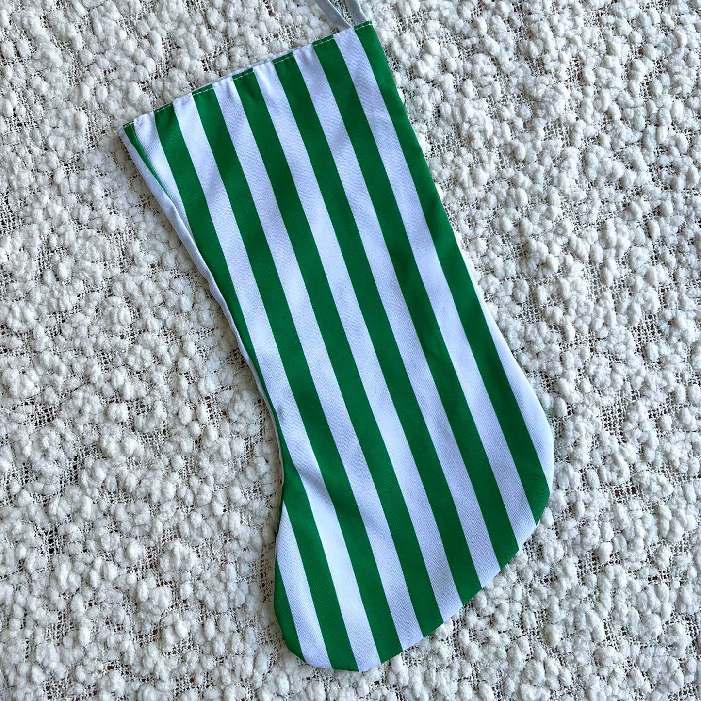 Green and White Stripe Christmas Stocking