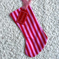 Pink and Red Stripe Christmas Stcoking with Matching Red and Pink Acrylic Name Tag