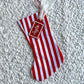 Red and White Stripe Christmas Stocking with Red and White Acrylic Name Tag