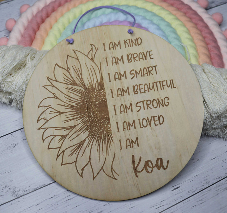 Personalised wooden affirmation plaque for kids