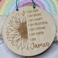 Custom engraved name on round wooden plaque