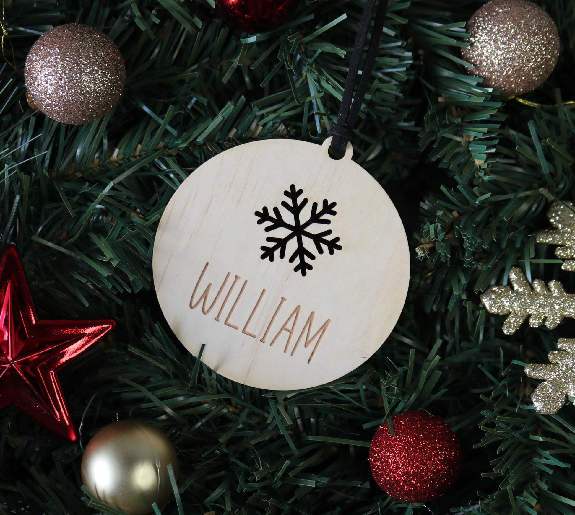 Wooden Personalised Christmas Bauble - Sans-Serif