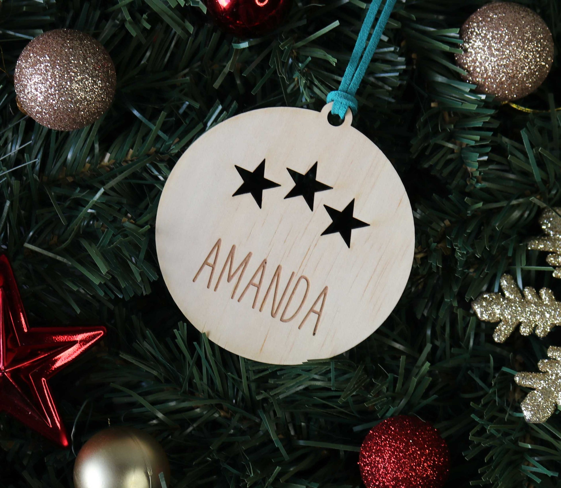 Wooden Personalised Christmas Bauble - Sans-Serif