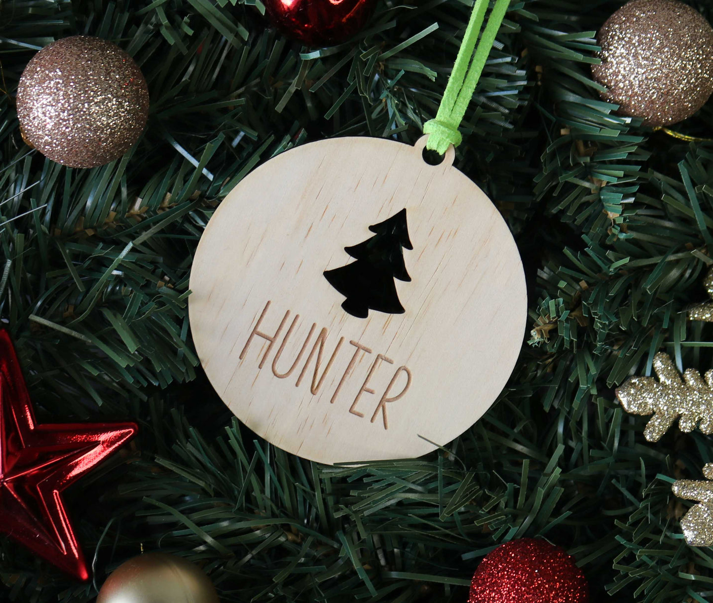 Wooden Personalised Christmas Bauble - Sans-Serif