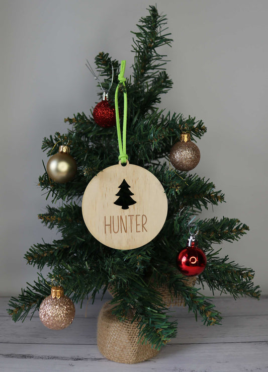 Wooden Personalised Christmas Bauble - Sans-Serif