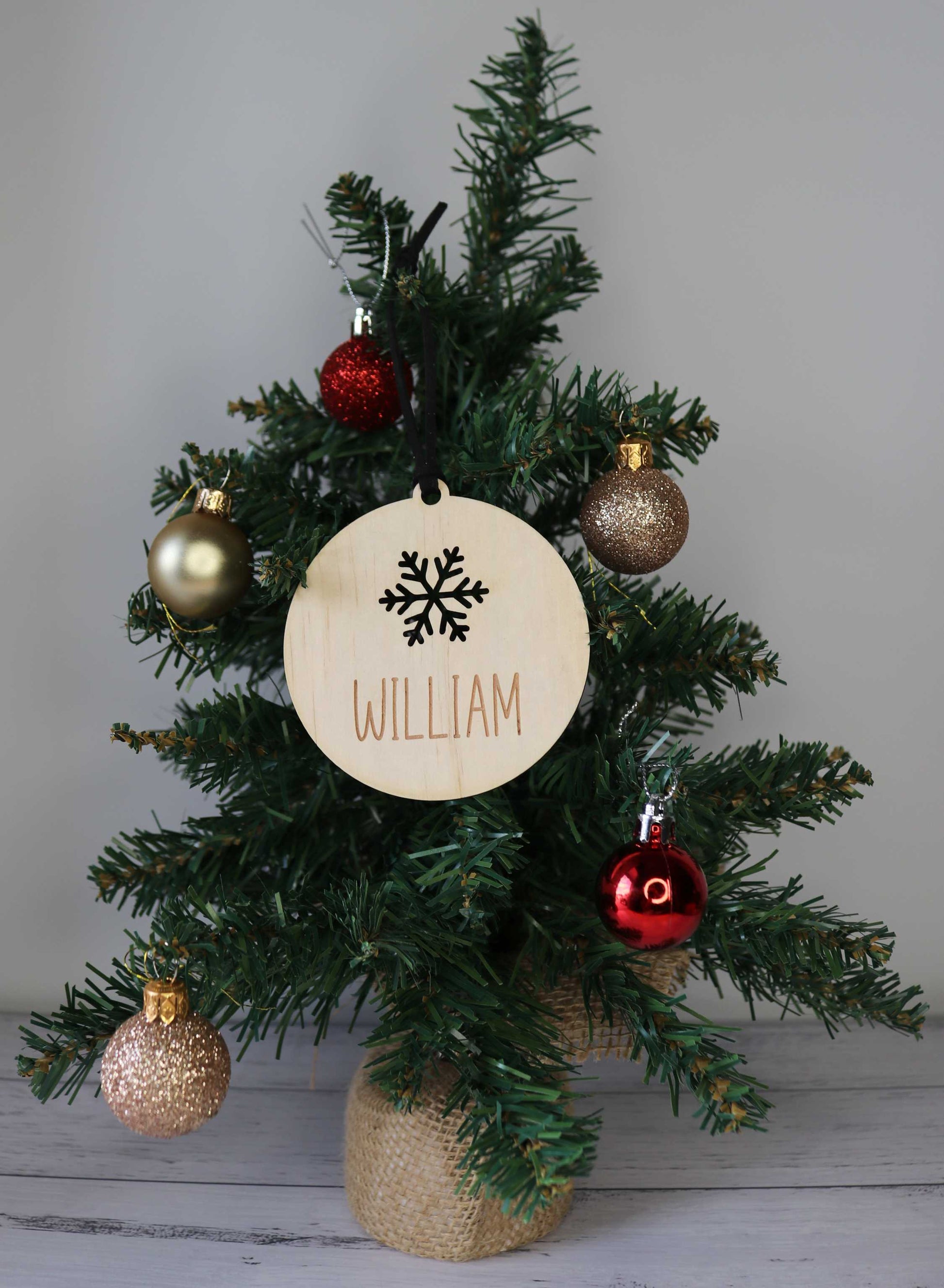 Wooden Personalised Christmas Bauble - Sans-Serif