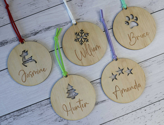 Wooden Personalised Christmas Bauble - Script