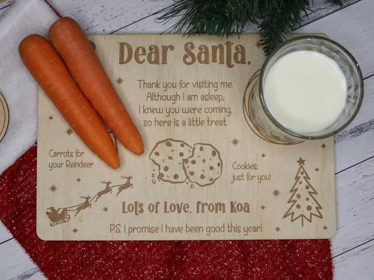 Personalised Dear Santa board with milk and carrots setup