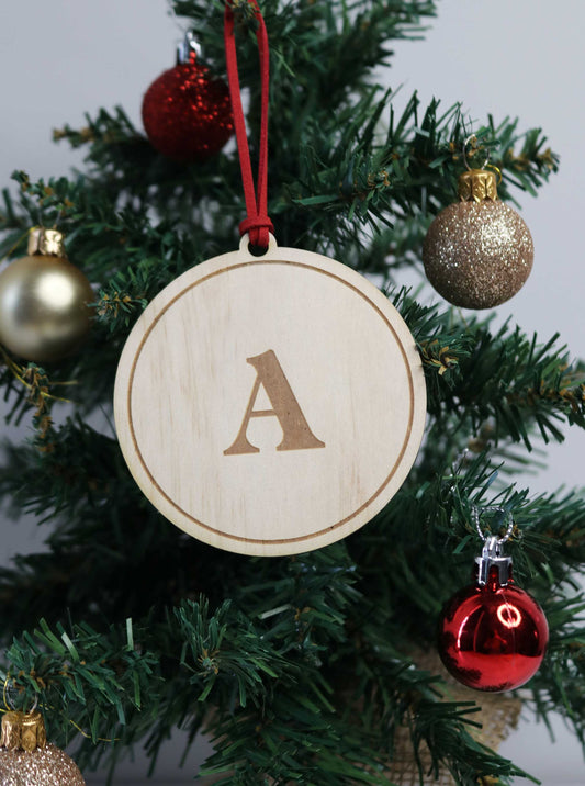 Wooden Initial Christmas Bauble