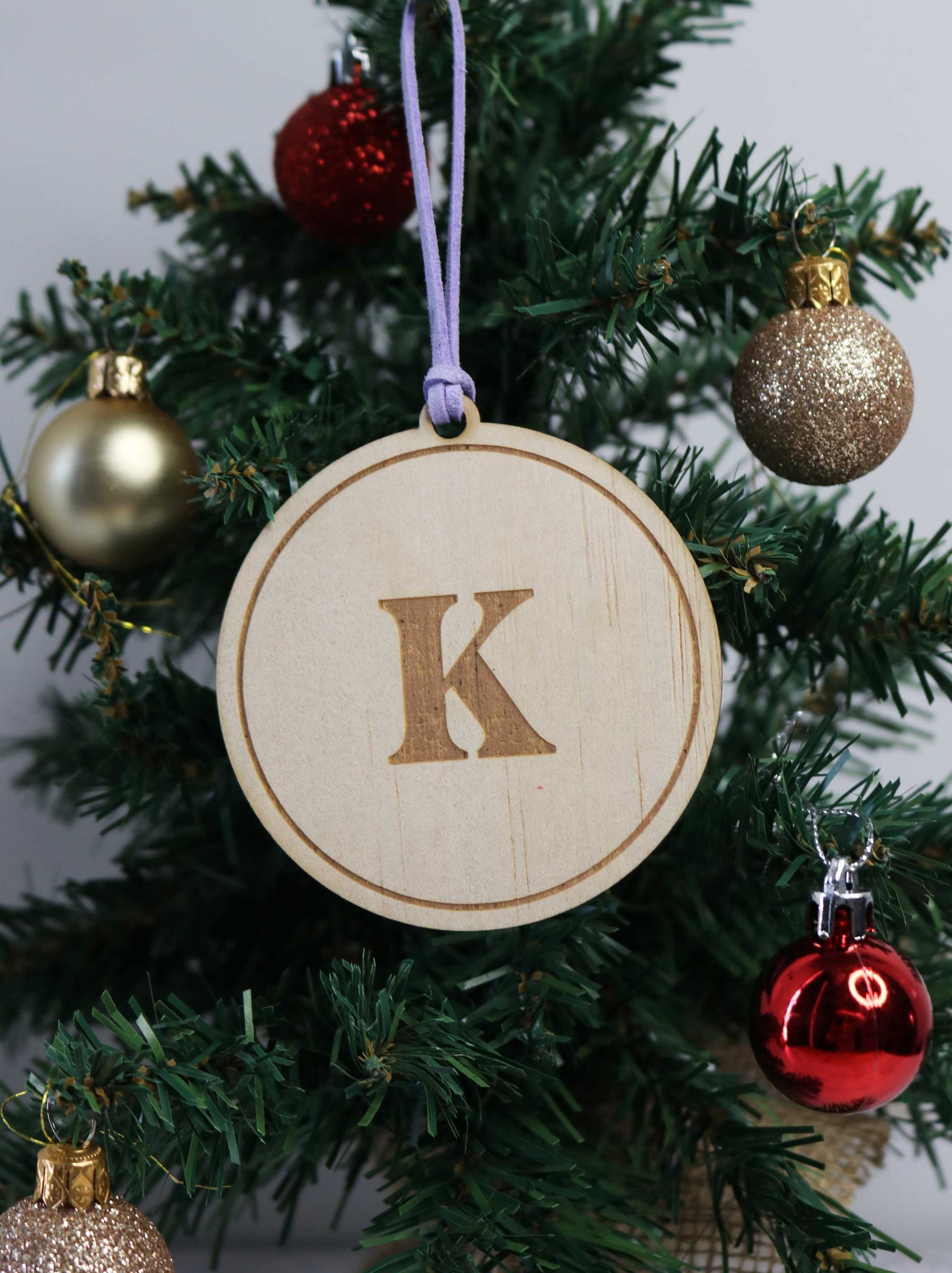 Wooden Initial Christmas Bauble