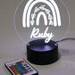 Personalised night light showing laser engraved name on a acrylic light base with remote control