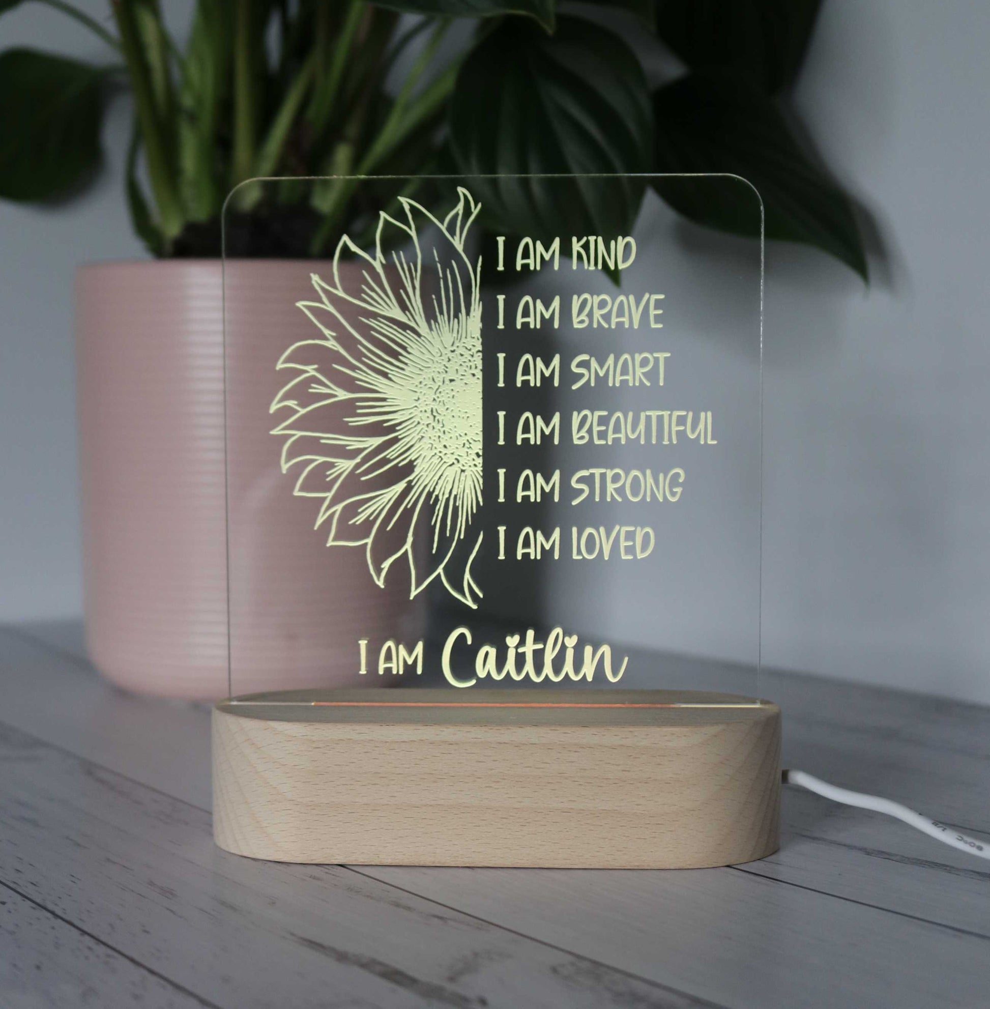 Personalised Wooden Night Light - Affirmation