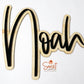 Custom wooden and acrylic name sign close-up