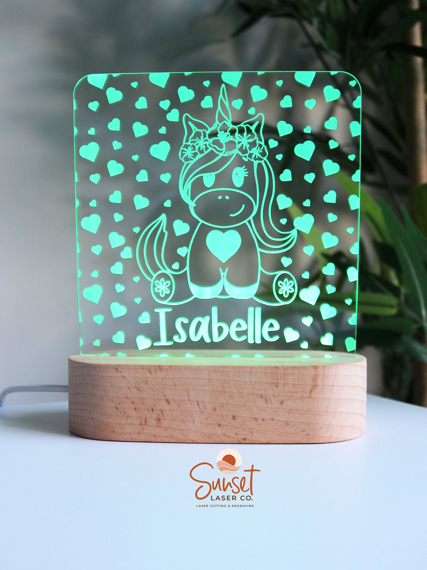 Personalised Night Light - Unicorn Hearts