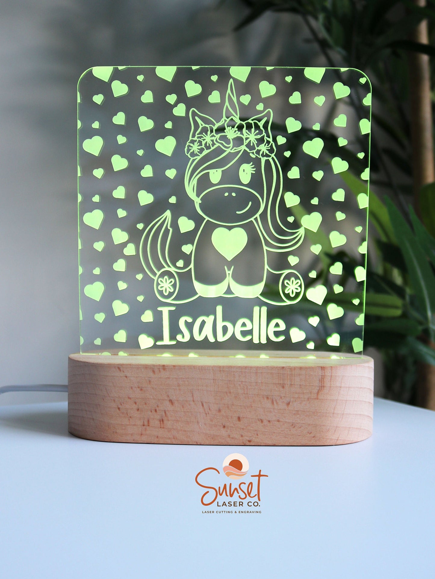 Personalised Night Light - Unicorn Hearts