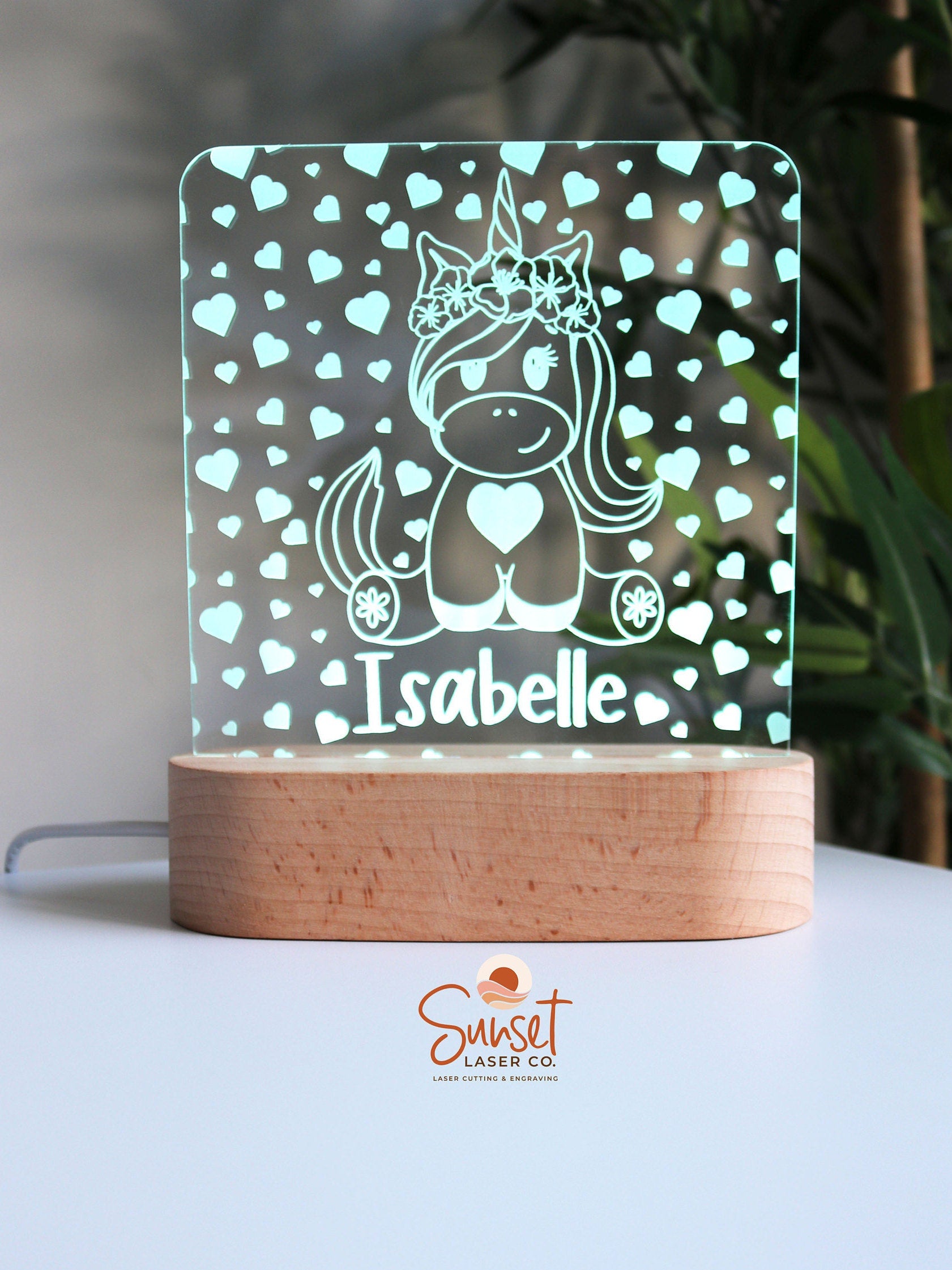 Personalised Night Light - Unicorn Hearts