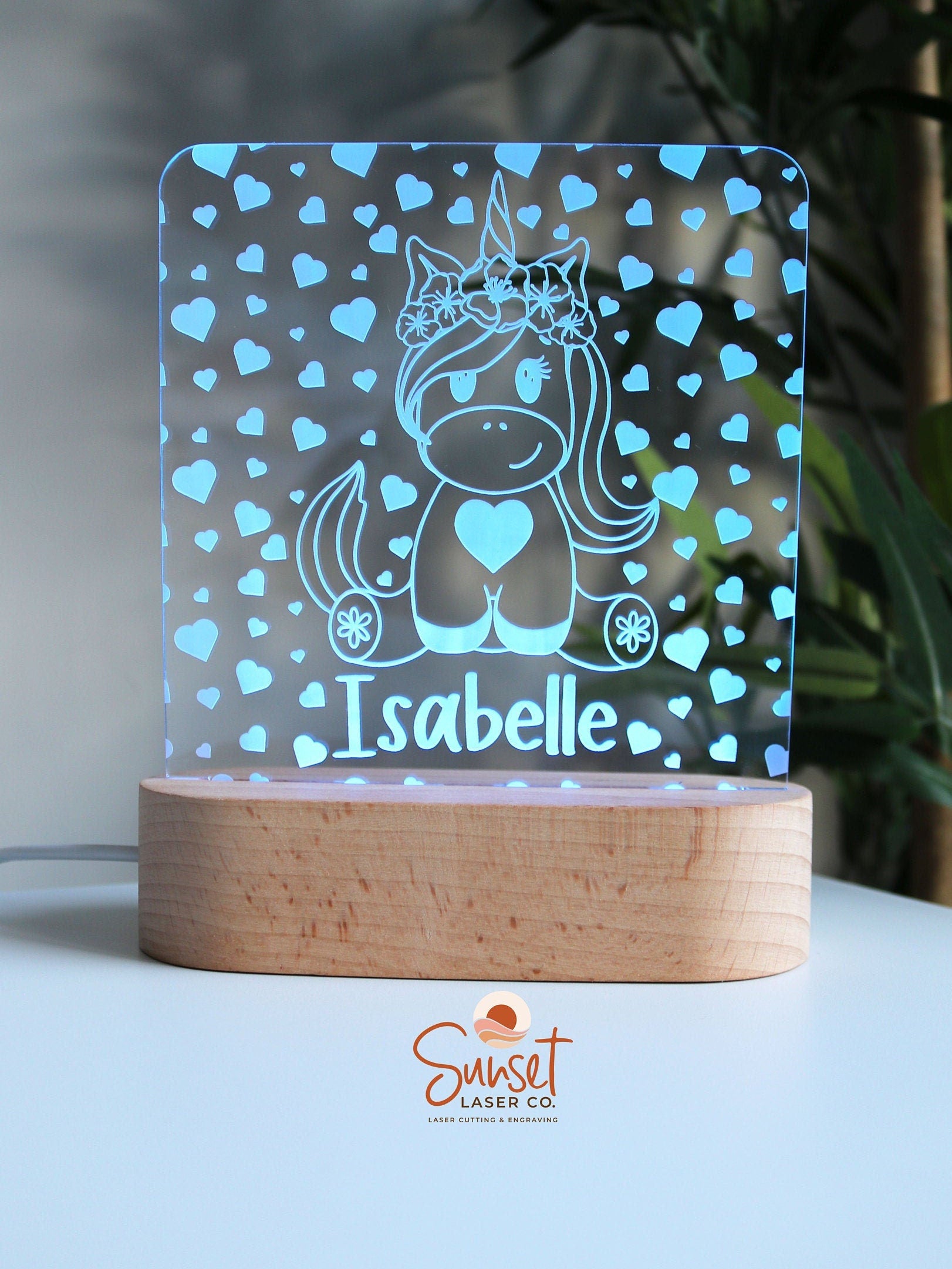 Personalised Night Light - Unicorn Hearts