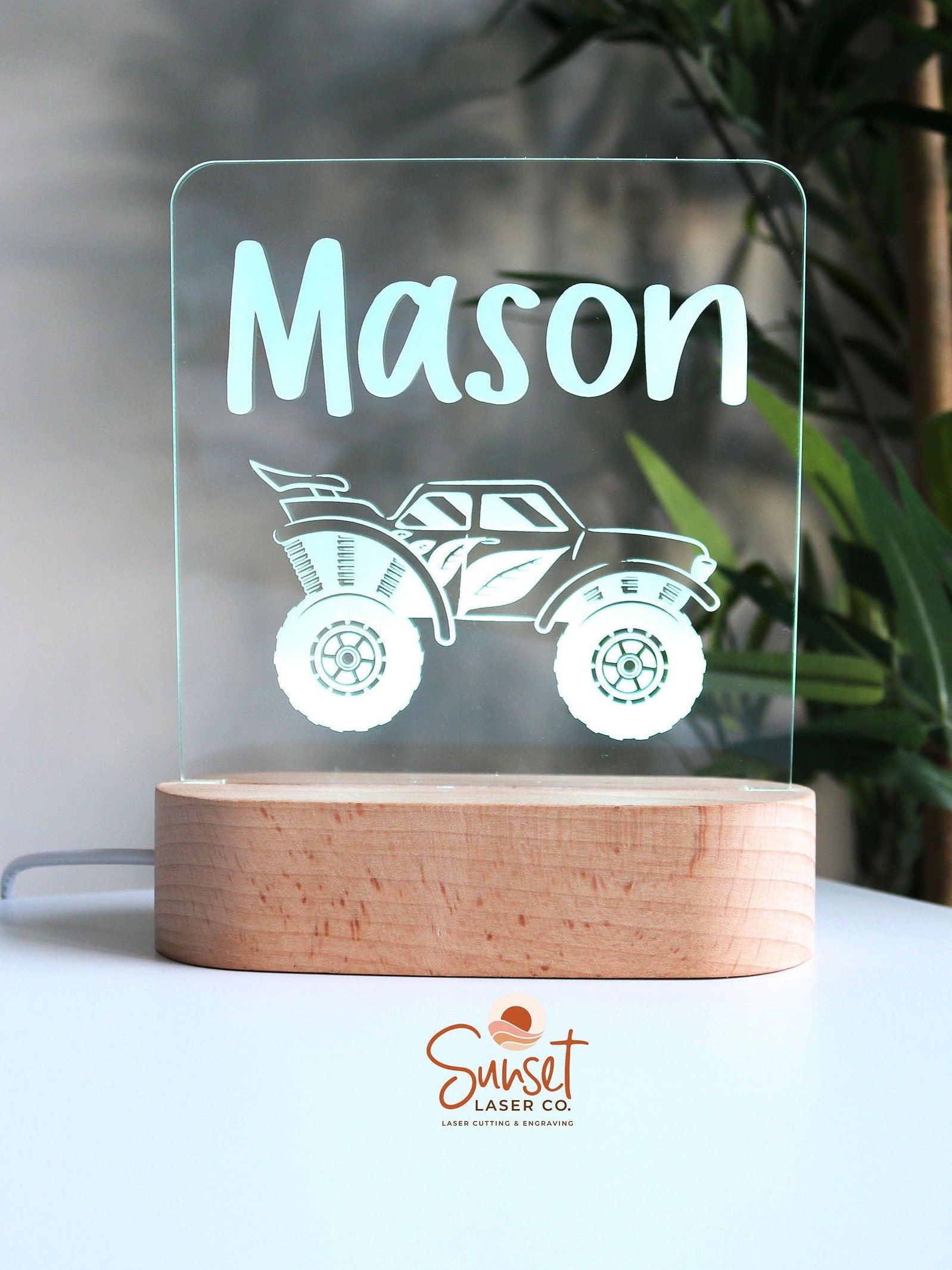 Wooden Personalised Night Light - Monster Truck