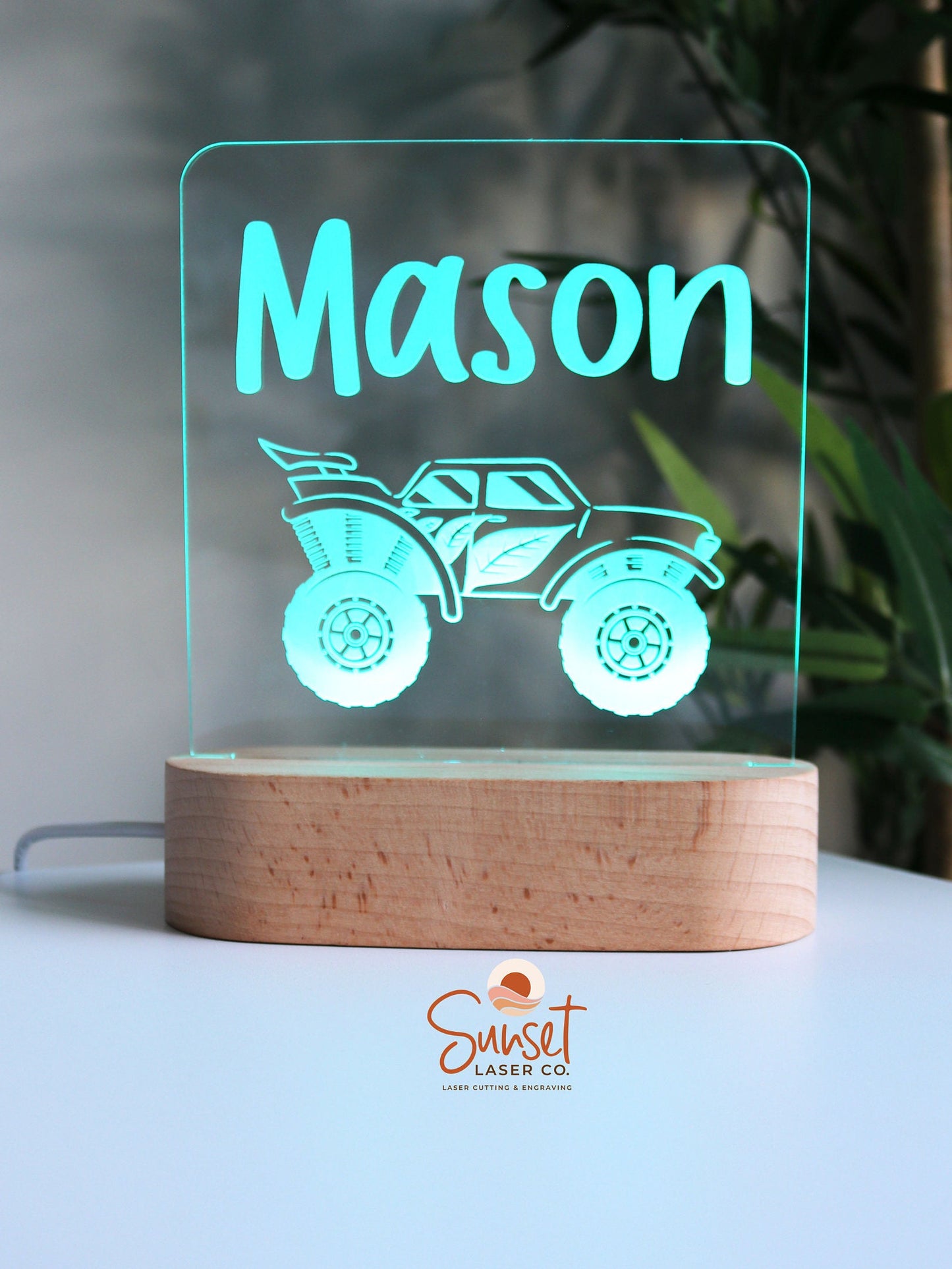 Wooden Personalised Night Light - Monster Truck