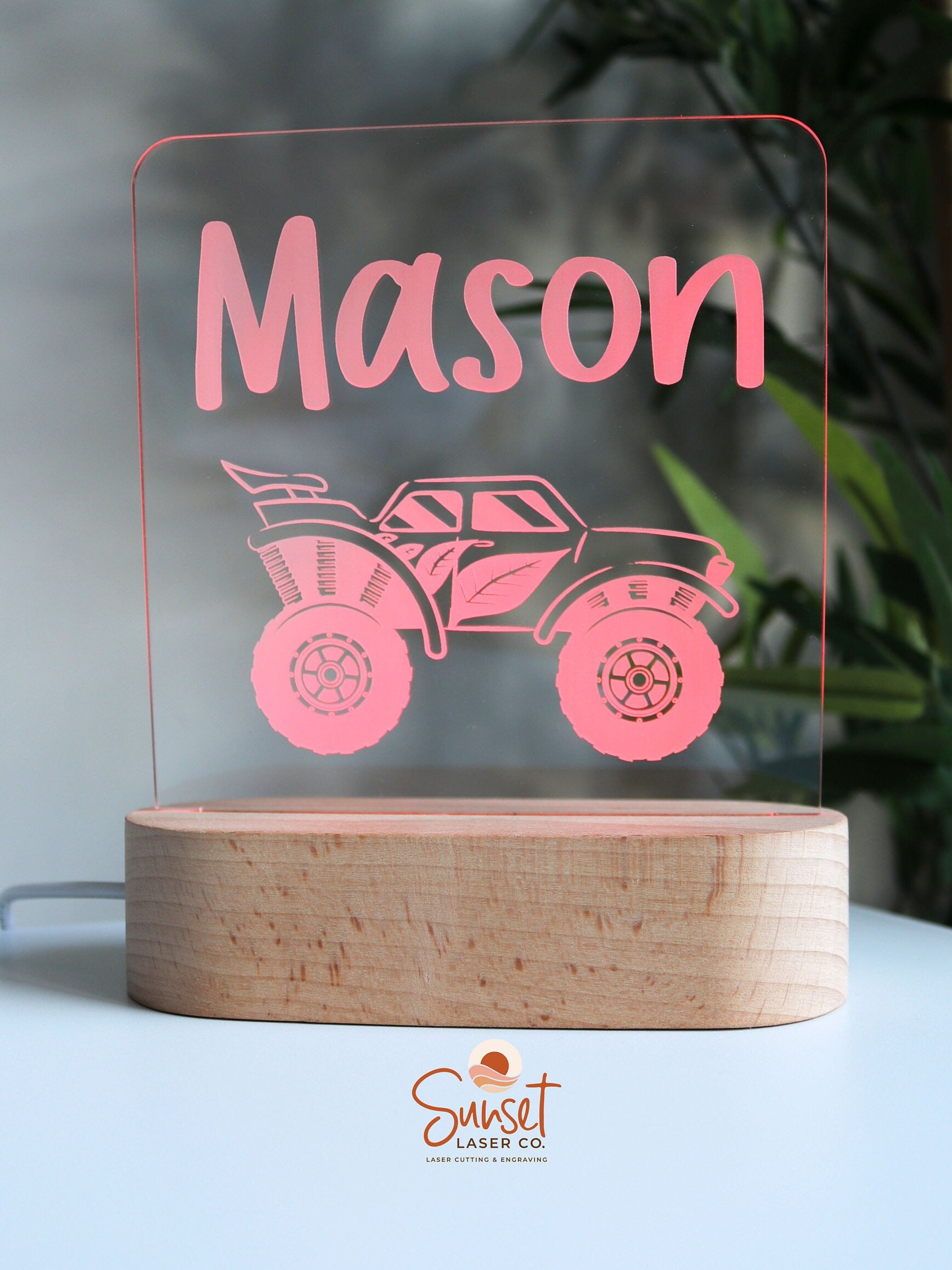 Wooden Personalised Night Light - Monster Truck