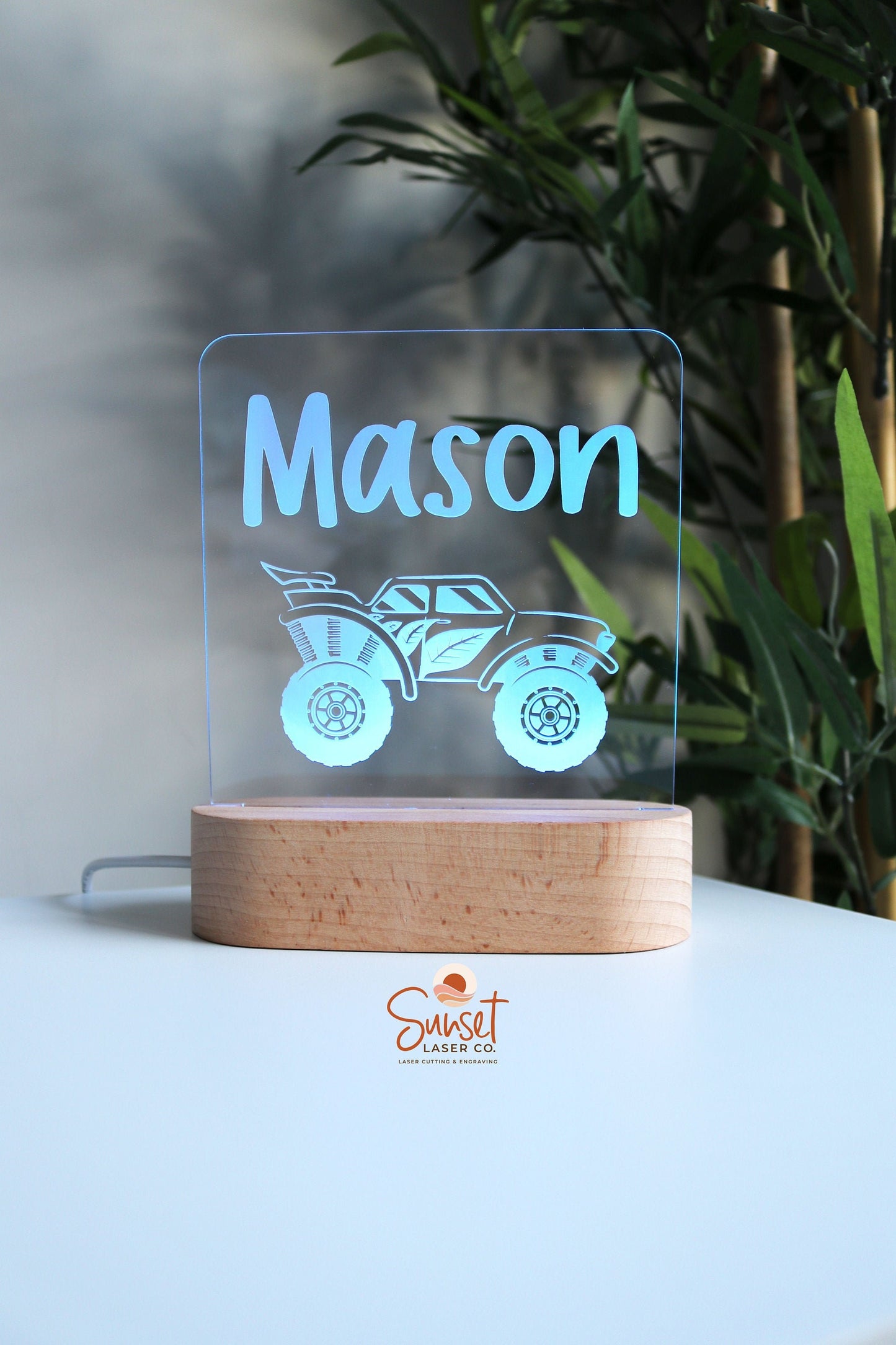 Wooden Personalised Night Light - Monster Truck