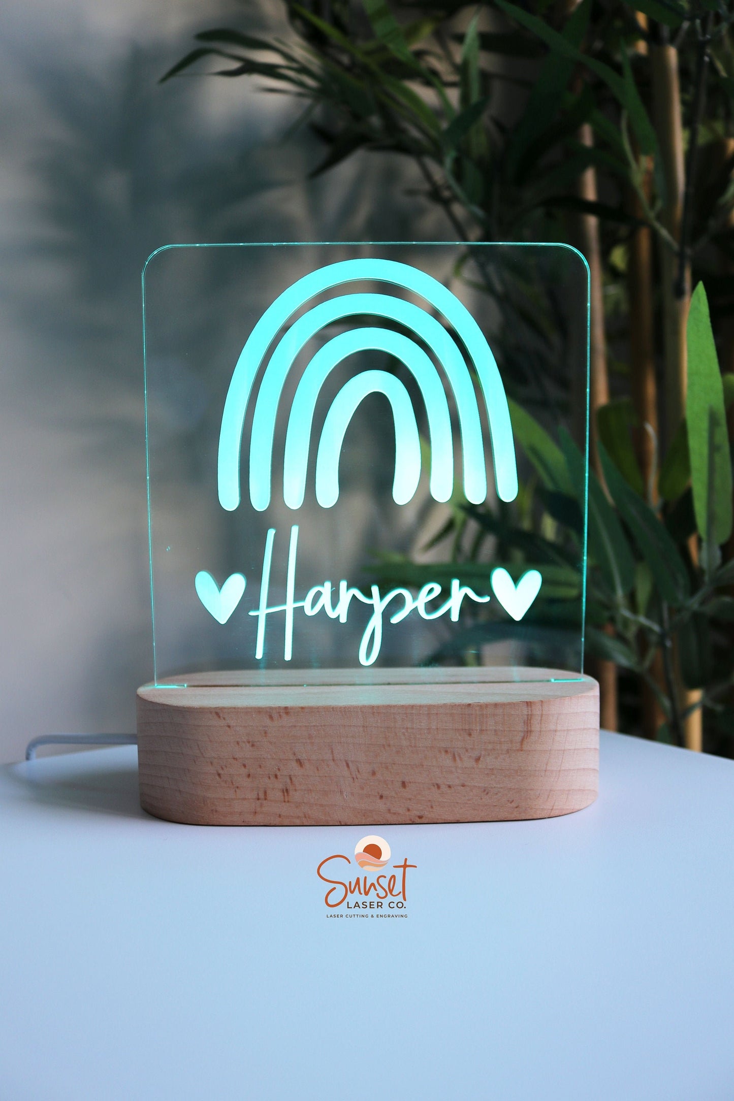 Wooden Personalised Night Light - Rainbow