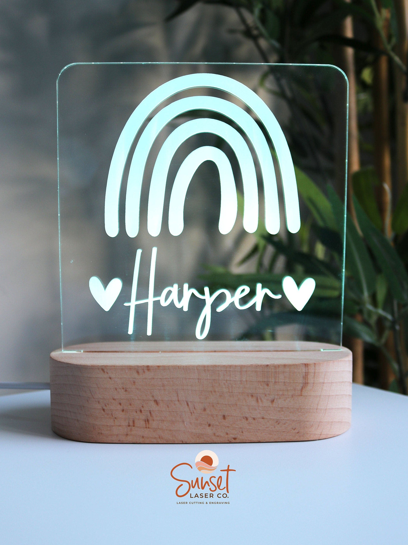 Wooden Personalised Night Light - Rainbow