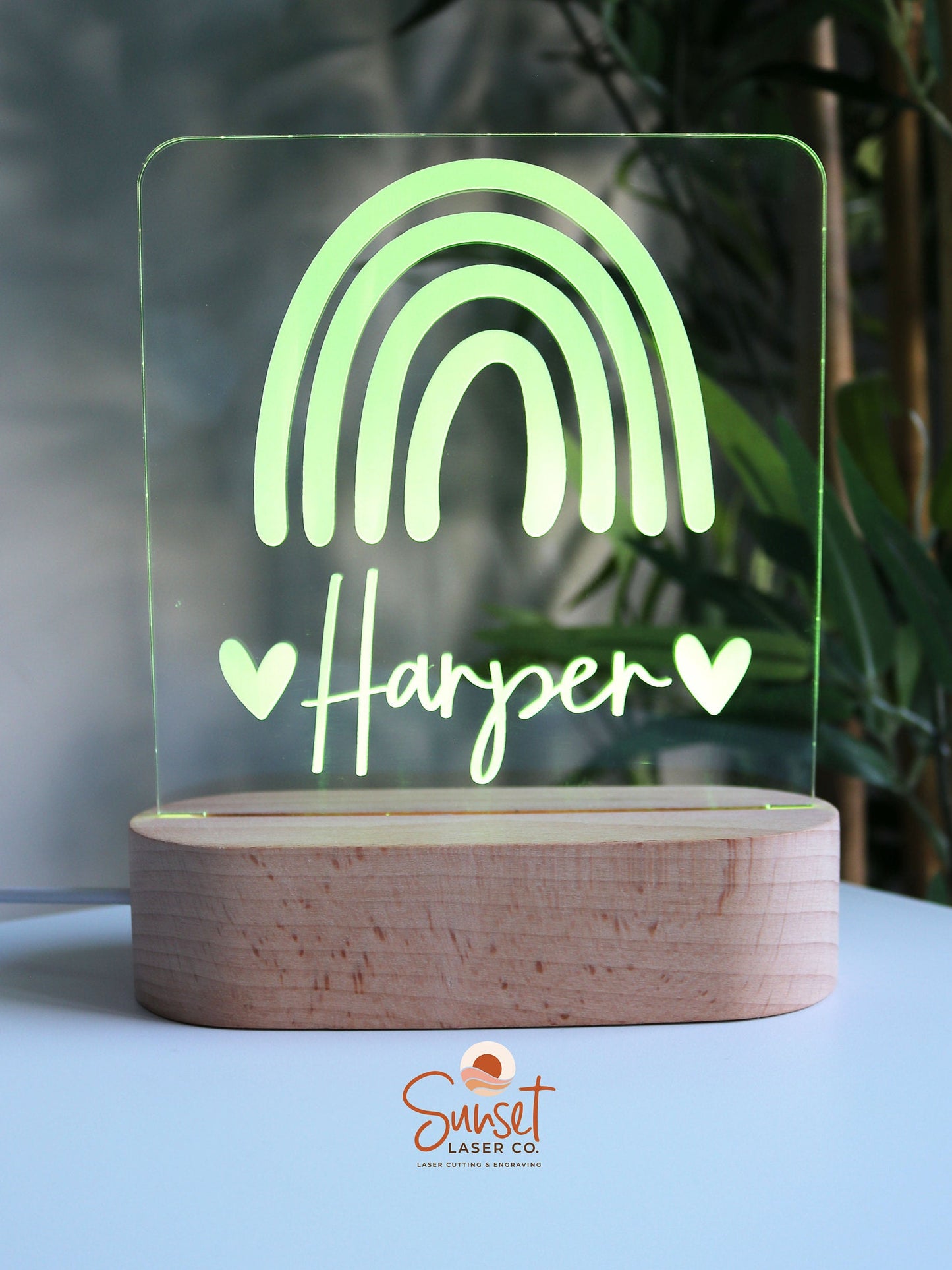 Wooden Personalised Night Light - Rainbow