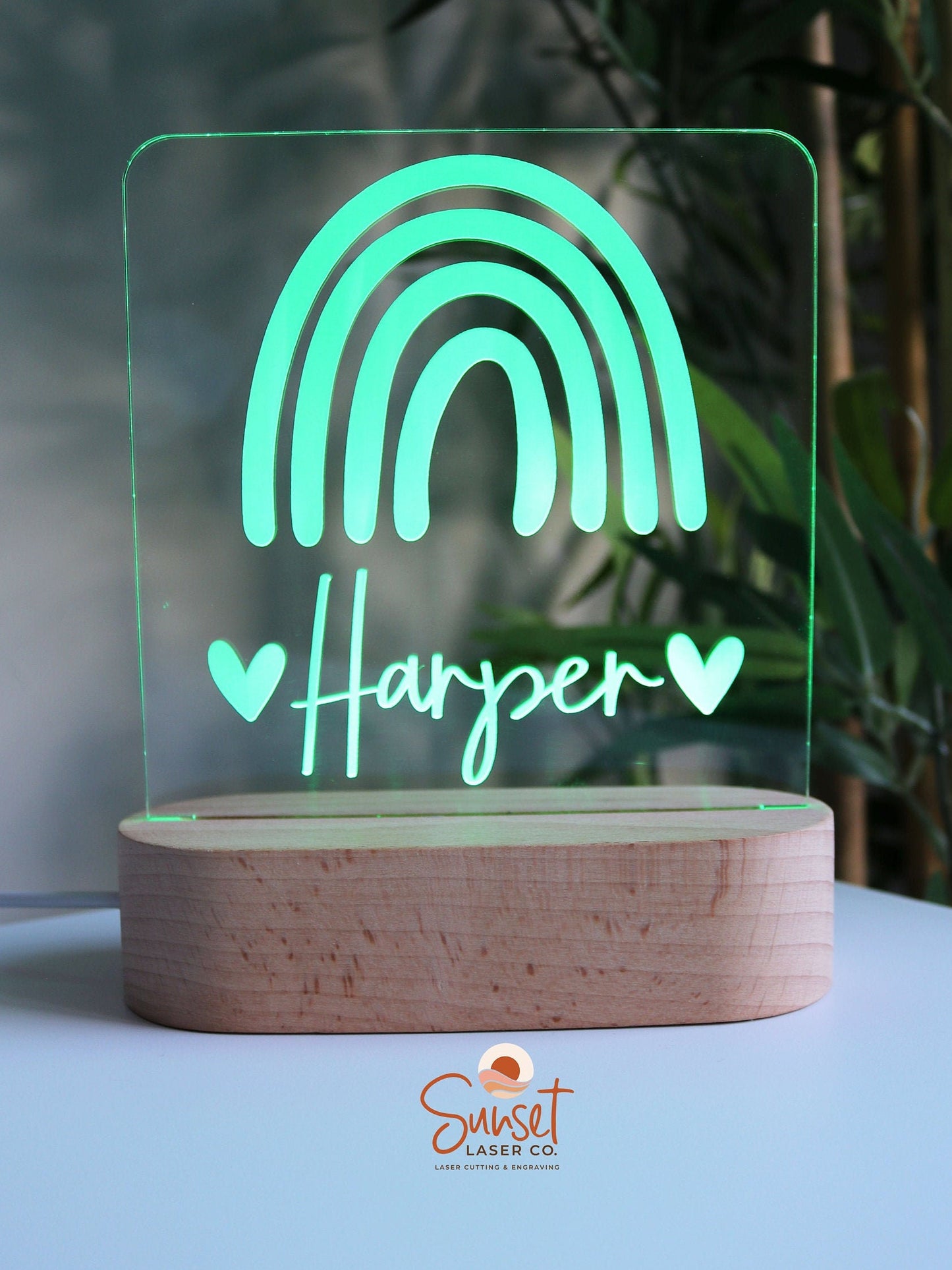 Wooden Personalised Night Light - Rainbow