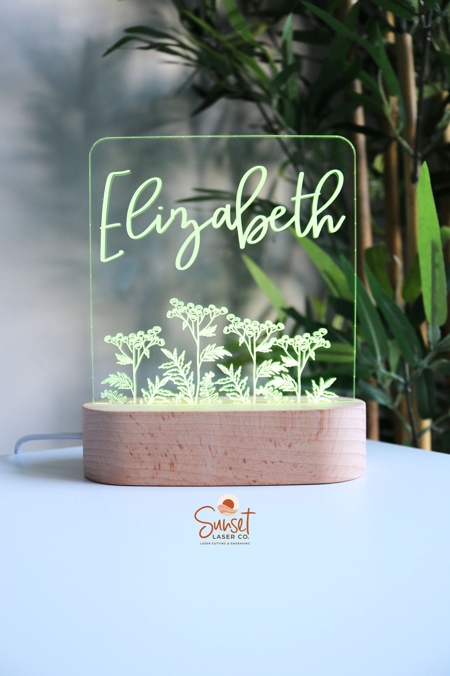 Wooden Personalised Night Light - Floral