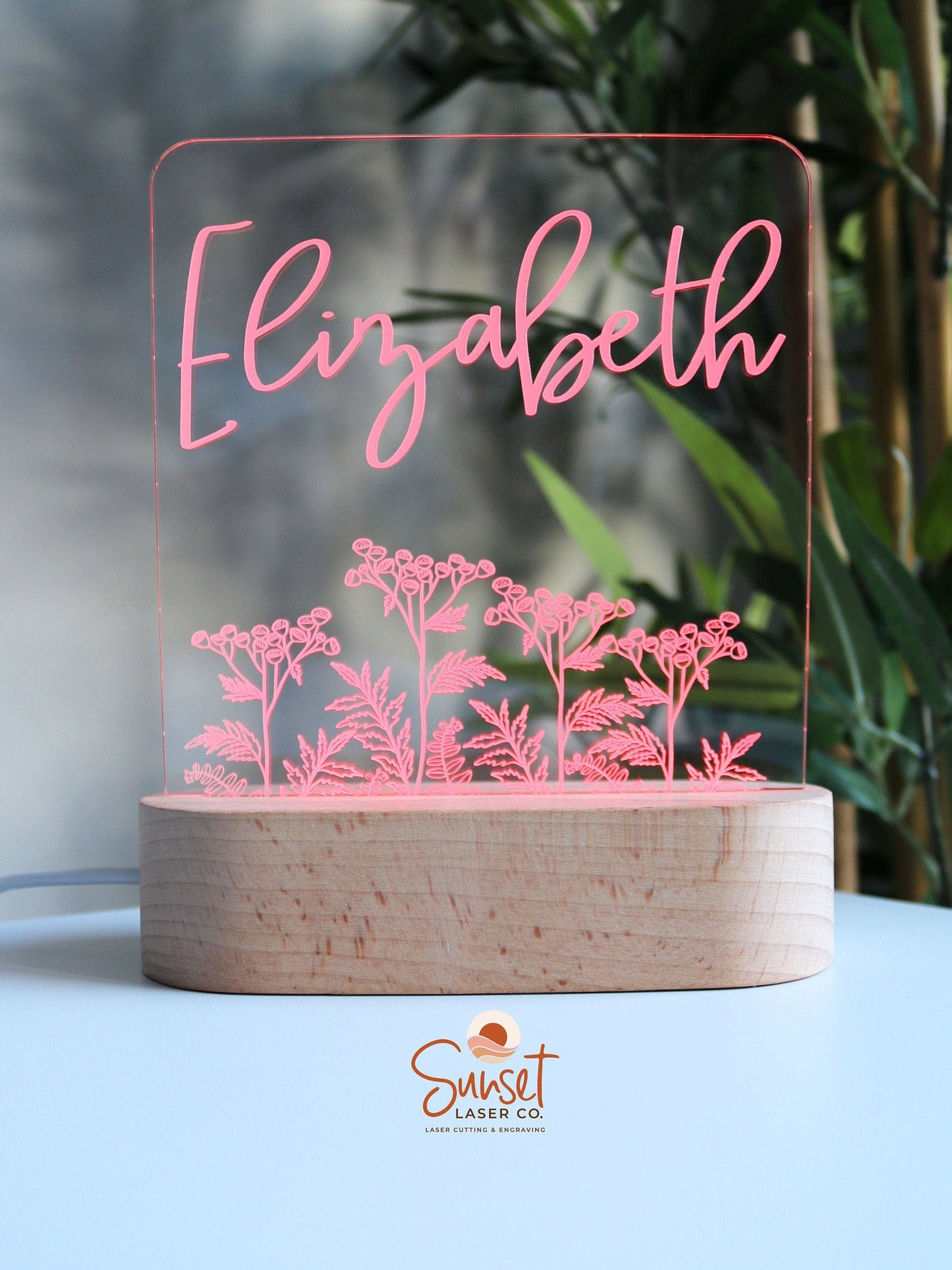 Wooden Personalised Night Light - Floral